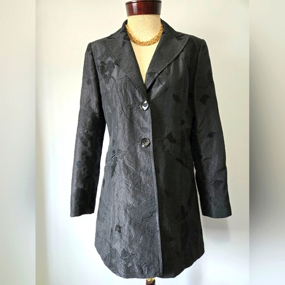 TUZZI Black Floral Dress Coat. Size 10 - Picture 1 of 16